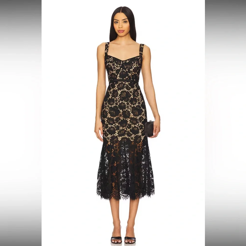 SELF-PORTRAIT Fine Lace Midi Dress in Black US6/ UK10 LAST ONE! - Picture 2 of 10